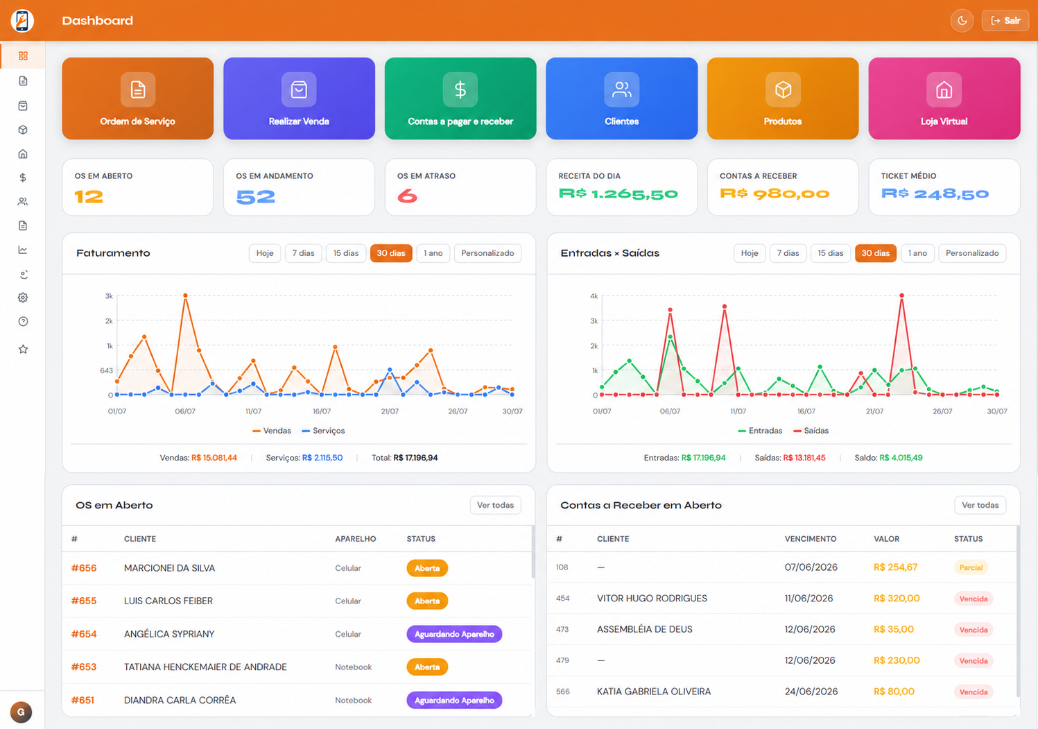Tela real do dashboard do ConsertaOS